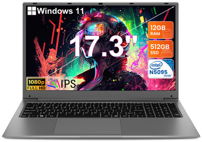 SGIN Laptop 17.3'' Windows 11 Notebook Intel Quad-Core 2.9Ghz 12GB RAM 512GB SSD