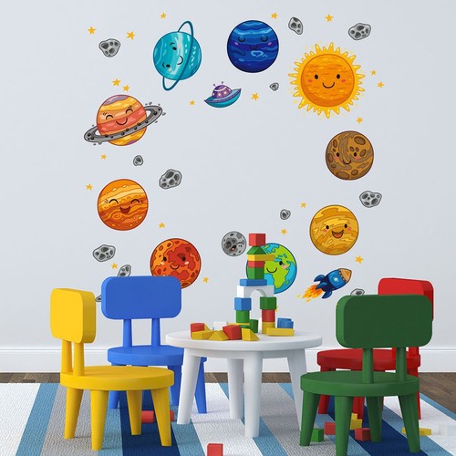 Cute Planets Wall Stickers For Kids Room Fairy Tale Cartoon DIY Decoration Kit - Picture 2 of 6