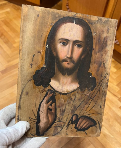 Icône ancienne Ukraine 19ème bois peint main orthodoxe Jésus Christ - Photo 1/17