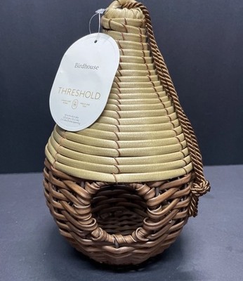 Birdhouse By Threshold 10'' Outdoor Woven Bird House Beige With Rope For Hanging
