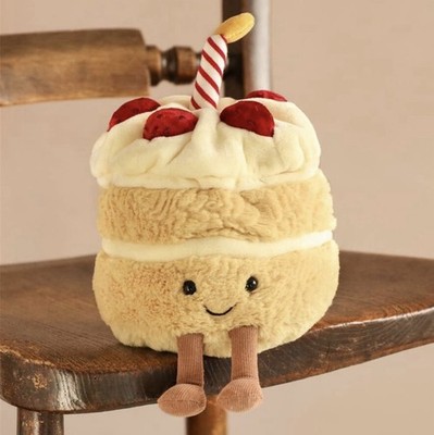 Amuseables Birthday Cake Plush Medium Cream w/ Candle & Strawberries