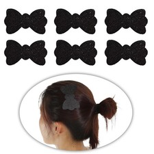 6PCS Black Bow Magic Hair Pads - Glitter Sequin Bang Fixing Clips for Styling