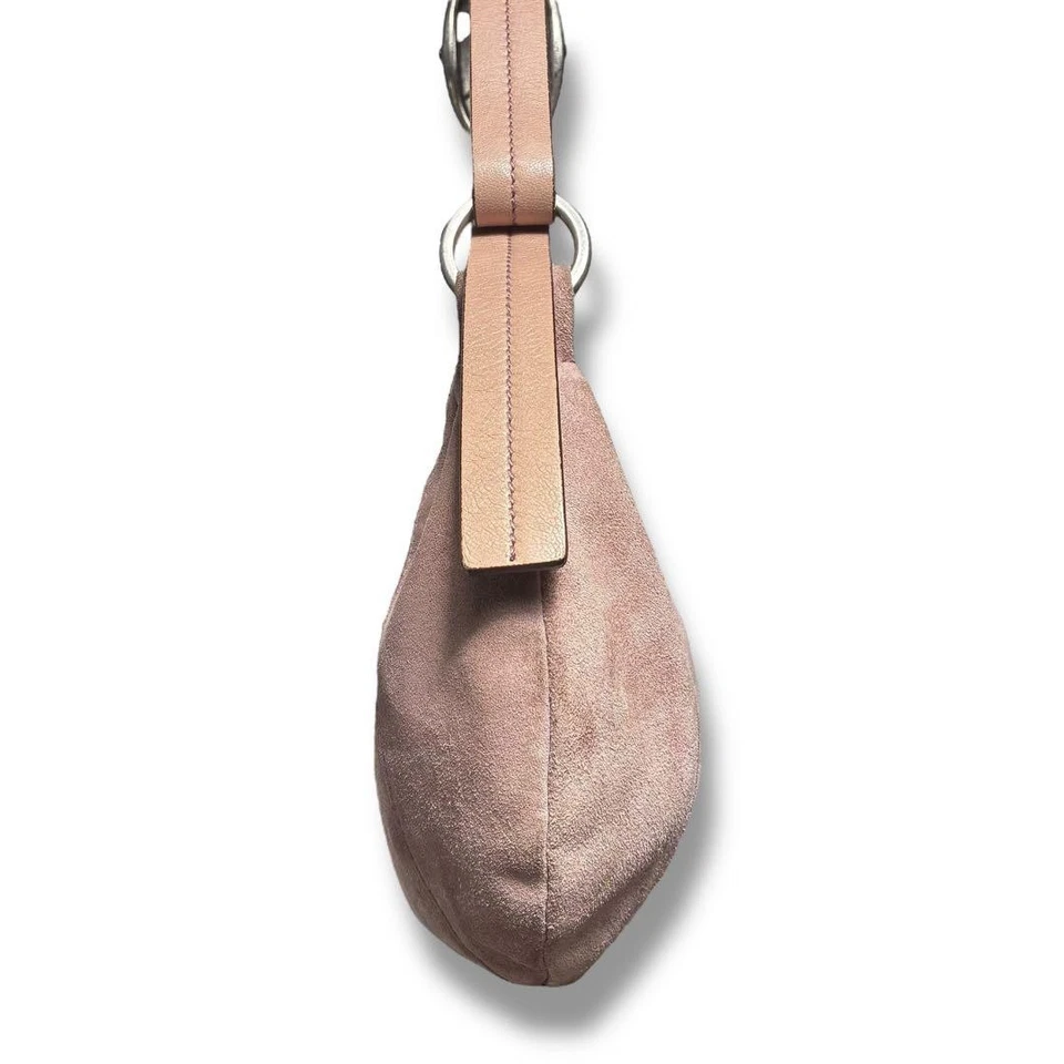 YSL Yves Saint Laurent Rive Gauche Mombasa 单肩包麂皮绒皮革粉色正品 — 第 3/4 张图片