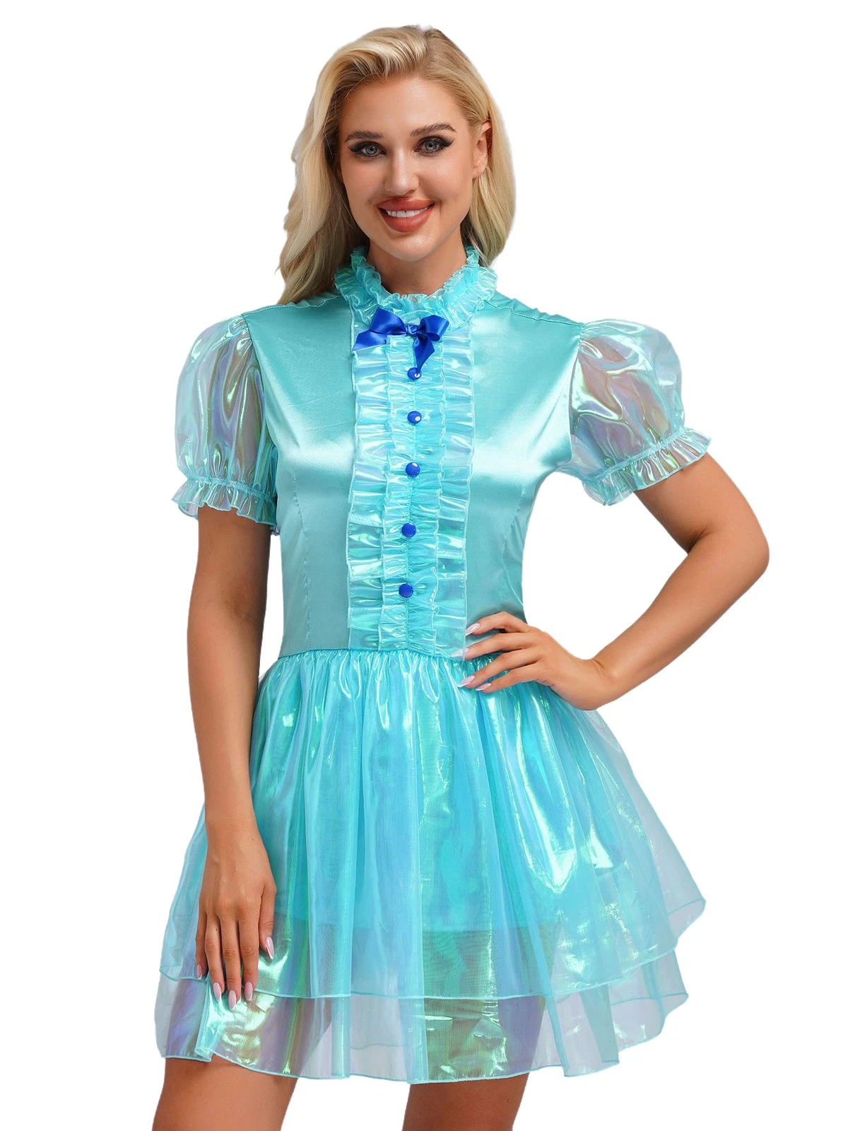 Costume donna maniche corte pigiama gioco di ruolo vestito San Valentino cameriera fiocco