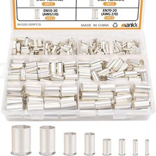 305 Pcs Silver Plated Copper Wire Ferrules Kit 8 Sizes AWG 1/0 2/ Size: 305PCS