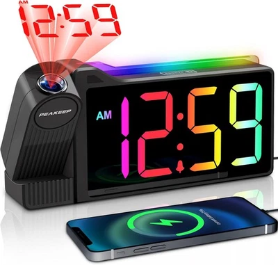 PEAKEEP Projection Alarm Clock for Bedroom Ceiling,Loud for Heavy Sleepers, LED Digital