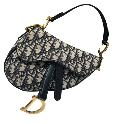 Christian Dior Saddle Bag Mini M0447CTZQ Navy Jacquard Handbag Ladies Used