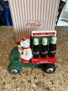 Coca-Cola 1999 Limited Edition Polar Bear Delivery Truck Cookie Jar RARE Green