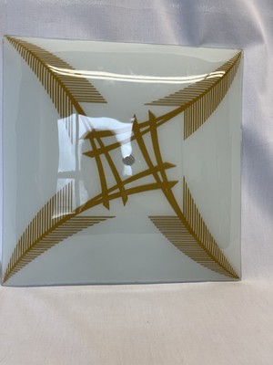 MCM Ceiling Light Cover Gold Wheat Stalk Arrow 14 in Square Frosted White Glass