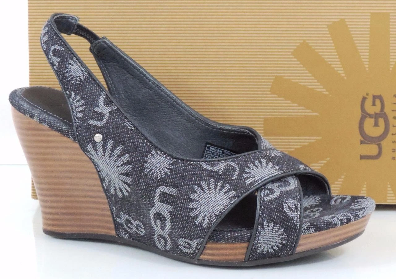 Sandali UGG Australia Hazel denim plateau zeppa slingback neri taglia 8 5