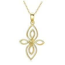 14K Real Gold Celtic Knot Necklace for Women Moissanite Trinity Love Cross