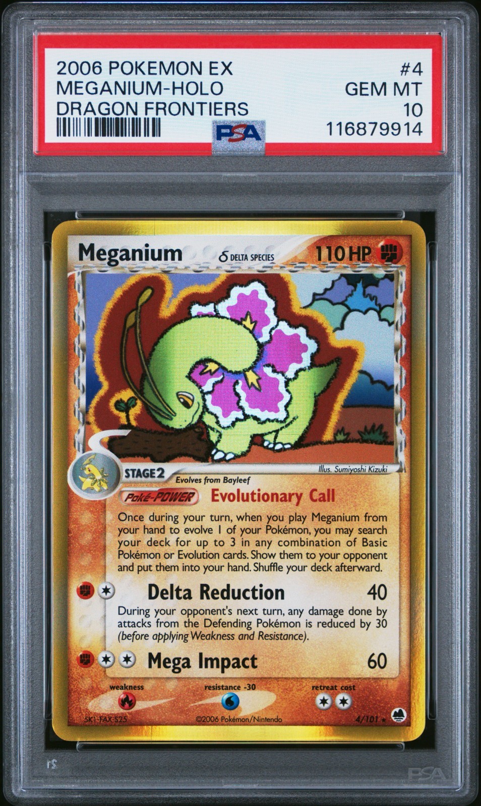 2006 POKEMON EX DRAGON FRONTIERS #4 MEGANIUM-HOLO PSA 10