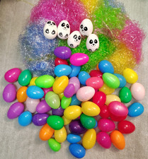 Easter Eggs Mixed Lot of 70 Plastic Fillable Colorful w/ Grass For Baskets