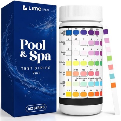 LIME POOL 162 Pcs 7-Way Hot Tub, Spa & Pool Test Strips - Accurate Readings...
