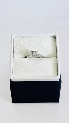 Never Worn 14K White Gold Diamond Halo Engagement Ring Size 6 Princess Cut Style