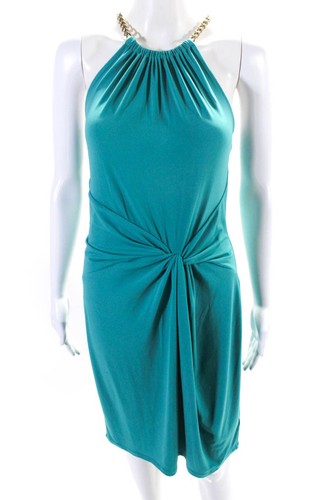 Michael Michael Kors Women's High Neck Chain Straps Mini Dress Green Size M