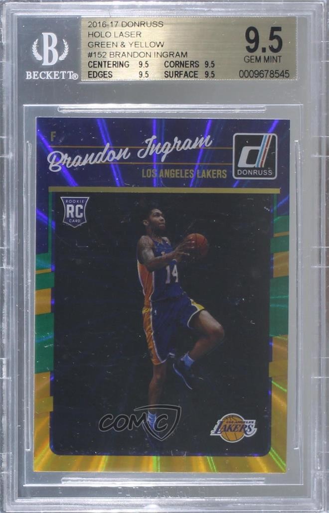 2016 Donruss Green & Yellow Holo Laser Brandon Ingram #152 BGS 9.5 Rookie RC uk2