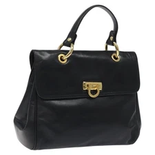 BALLY Hand Bag Leather Black Gold Auth yk17845