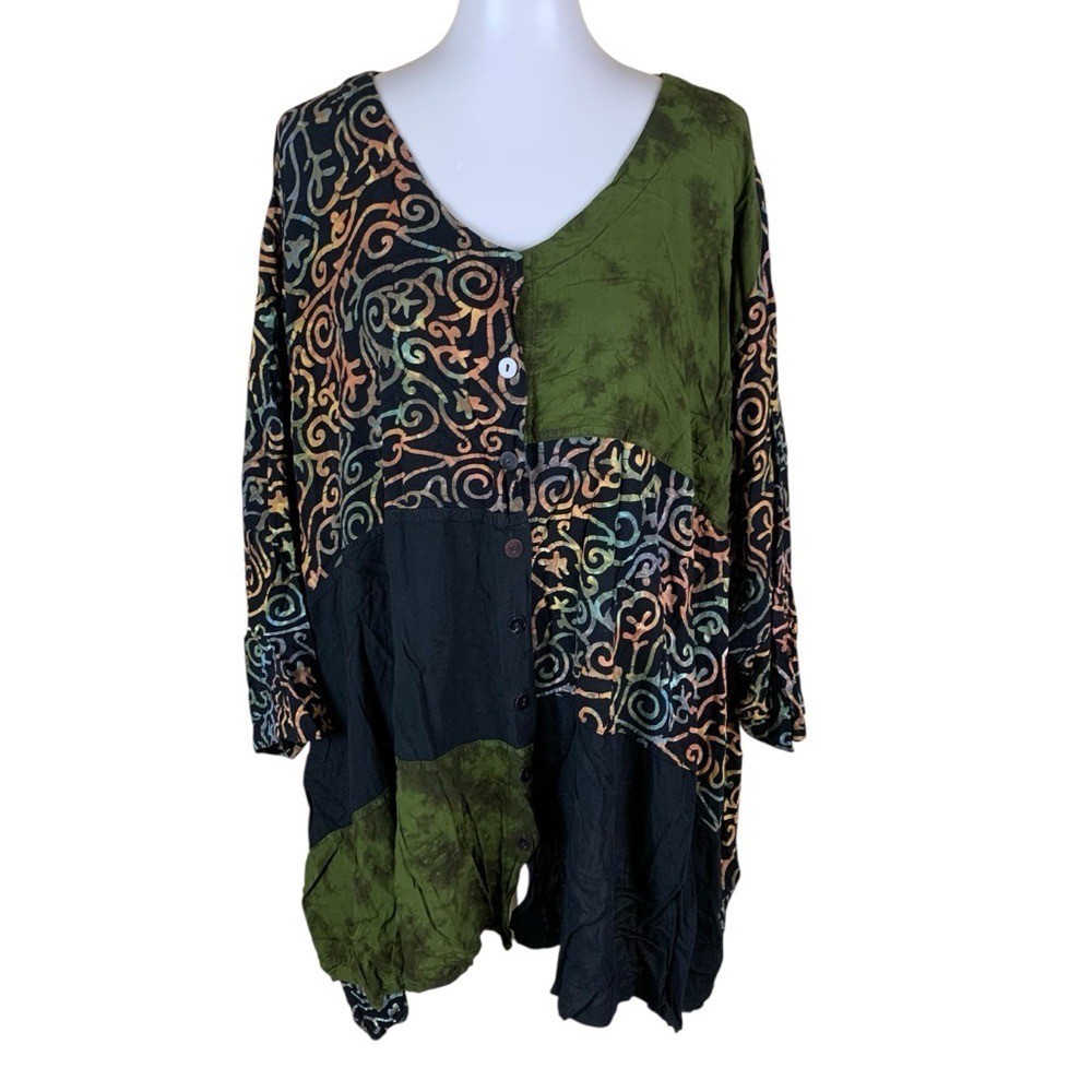 On The Plus Side Patchwork Button Front Tunic Boh… - image 2