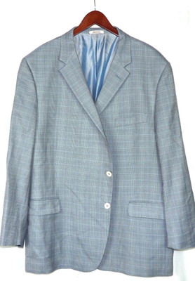 Hickey Freeman 2 Button Wool/Silk Blue Plaid Blazer Sport Jacket Men's 52R