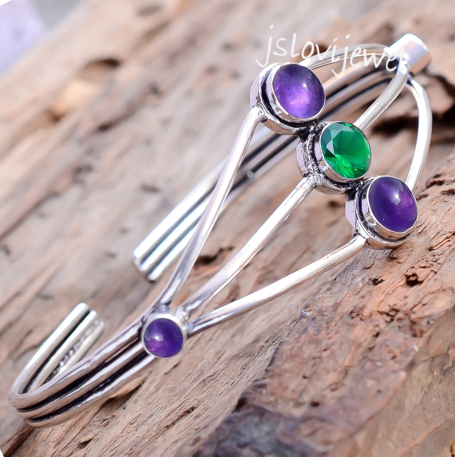 VALENTINO Bracciale moda argento sterling 925 pietra preziosa taglio ametista viola e diopside