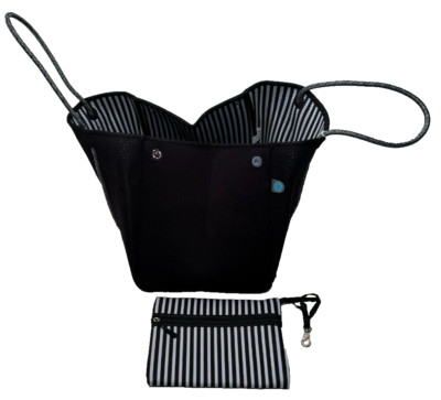 Schwarze Beuteltasche Chuchka Damen Hampton Neopren abnehmbare Handgelenktasche Seilgriffe