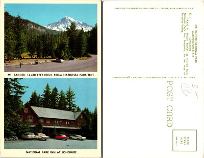 Mount Rainier and National Park Inn Longmire WA Postcard