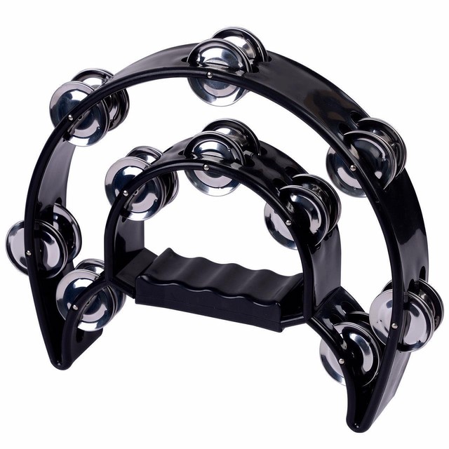 Tamburello a mano doppia mezzaluna Cutaway 40 jingle adulti bambini nero- Tamburello a mano doppia mezzaluna Cutaway 40 jingle adulti bambini nero-