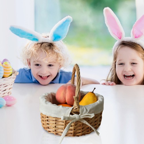 Portable Wicker Easter Storage Basket with Handle Cloth-Lined Empty Storage - Picture 7 of 8