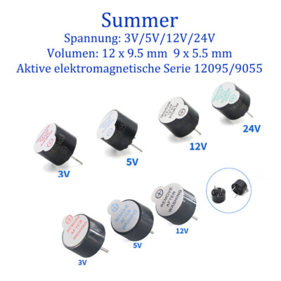 Aktiver Buzzer 3V-24V Piezo Tongeber Signalgeber Summer Alarm 12x9.5MM 9x5.5MM