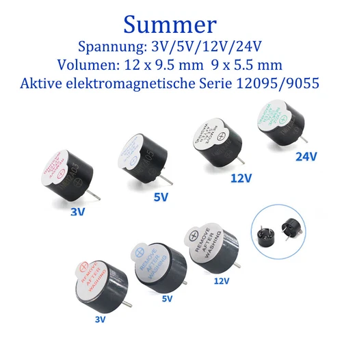 Aktiver Buzzer 3V-24V Piezo Tongeber Signalgeber Summer Alarm 12x9.5MM 9x5.5MM