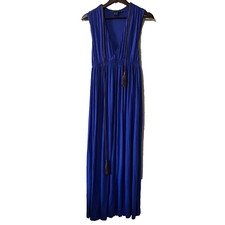 Ralph Lauren Sport Blue Tassel V Neck Sleeveless Pockets Long Maxi Dress SZ S