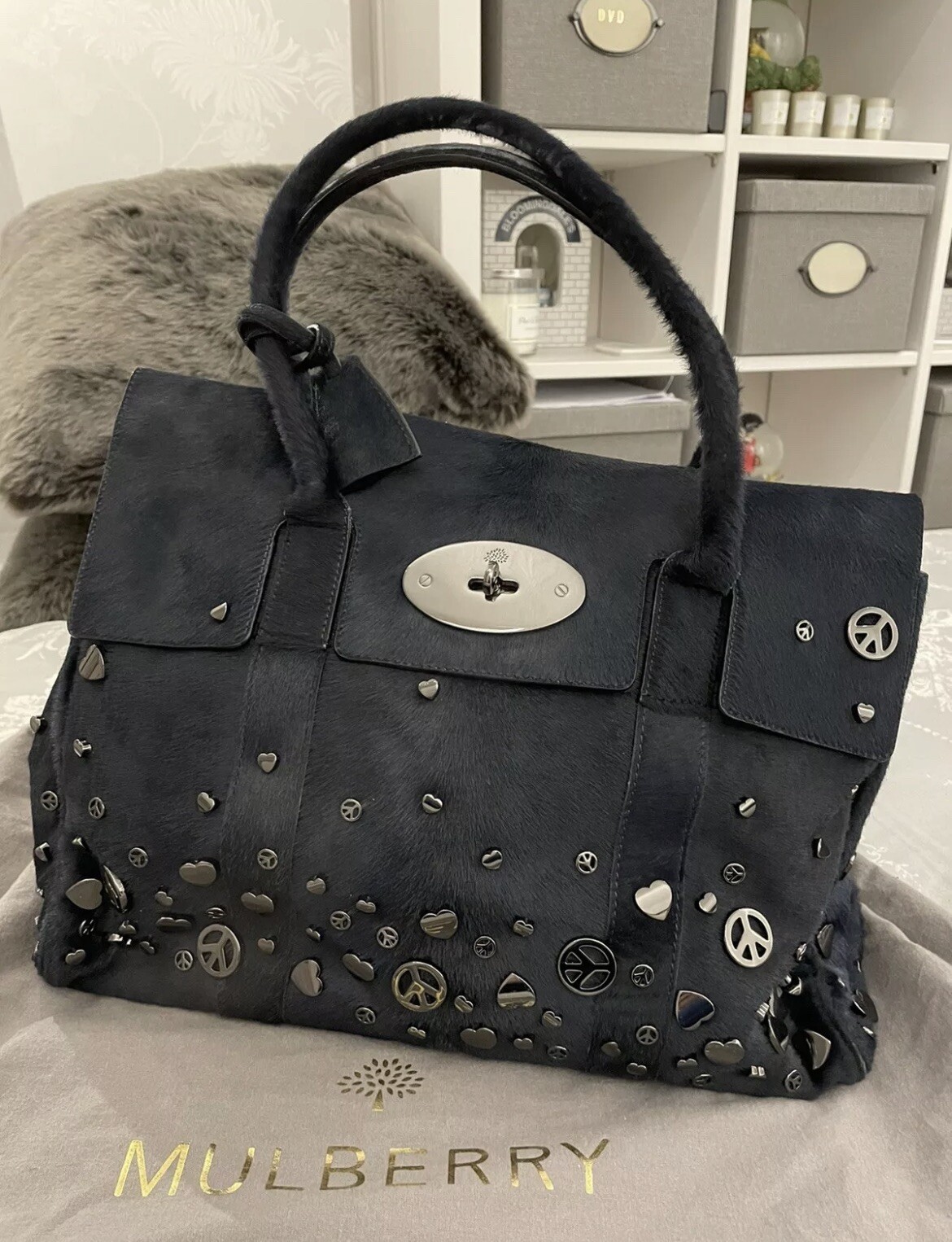Rare Ltd Ed Mulberry Peace And Love Bayswater - Midnight Calf Hair