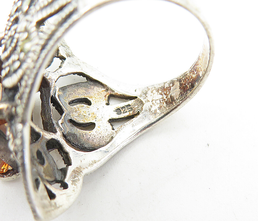 925 Silver Vintage Cubic Zirconia & Marcasite Cocktail Ring 925 Silver Vintage Cubic Zirconia & Marcasite Cocktail Ring
