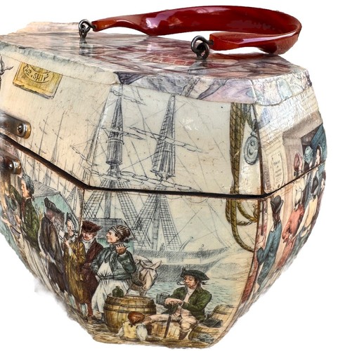 Vintage Colonial Scene With Person of color Decoupage Purse w/ Bakelite Handle - Picture 2 of 13