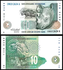 South Africa 10 rand 1993-1999 Rhinoceros & Ram & Cows P123a Prefix CM UNC CM