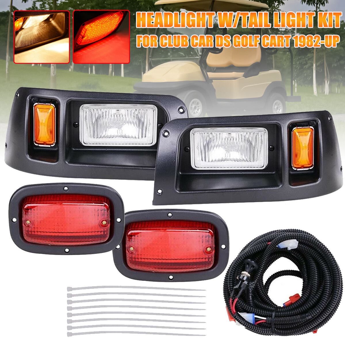 Golf Cart Adjustable Halogen Headlight Tail Light Kit for Club Car DS 1982-Up