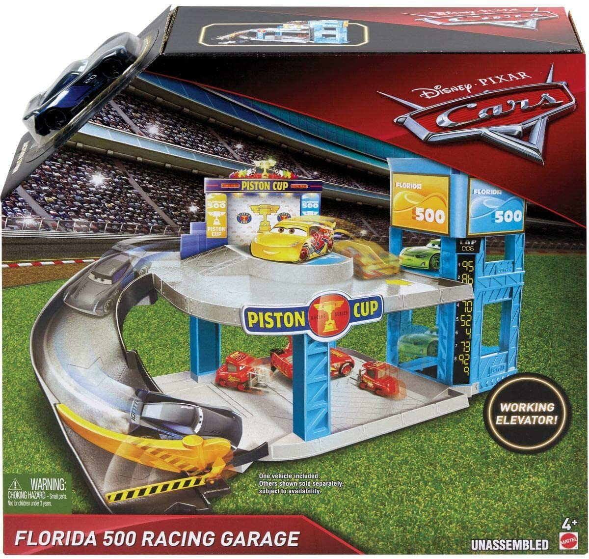 piston cup garage florida 500 racing cars playset garaje vehicle ok mattel FWL70