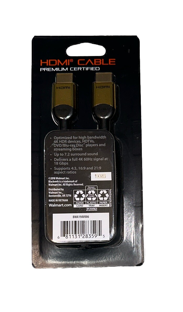 Blackweb Premium Certified 4K Ultra HD HDMI 4ft Cable HDR 18Gbps