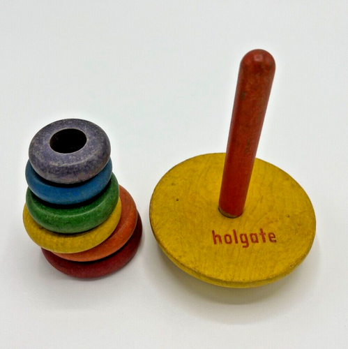 2 Wooden Toys, Holgate Stacking Rings & Rattle, Vintage Children, Home Decor A - Picture 5 of 6