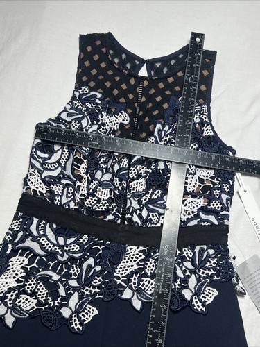 Adelyn Rae Navy Jumpsuit Lace Bodice Navy Black Mesh Lattice Sz M Pant Suit NWT - Picture 7 of 10