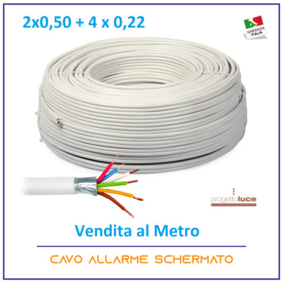 Cavo schermato 4x0,22 mm2, diametro 5mm, conduttore in rame rosso, guaina PVC, colore nero
