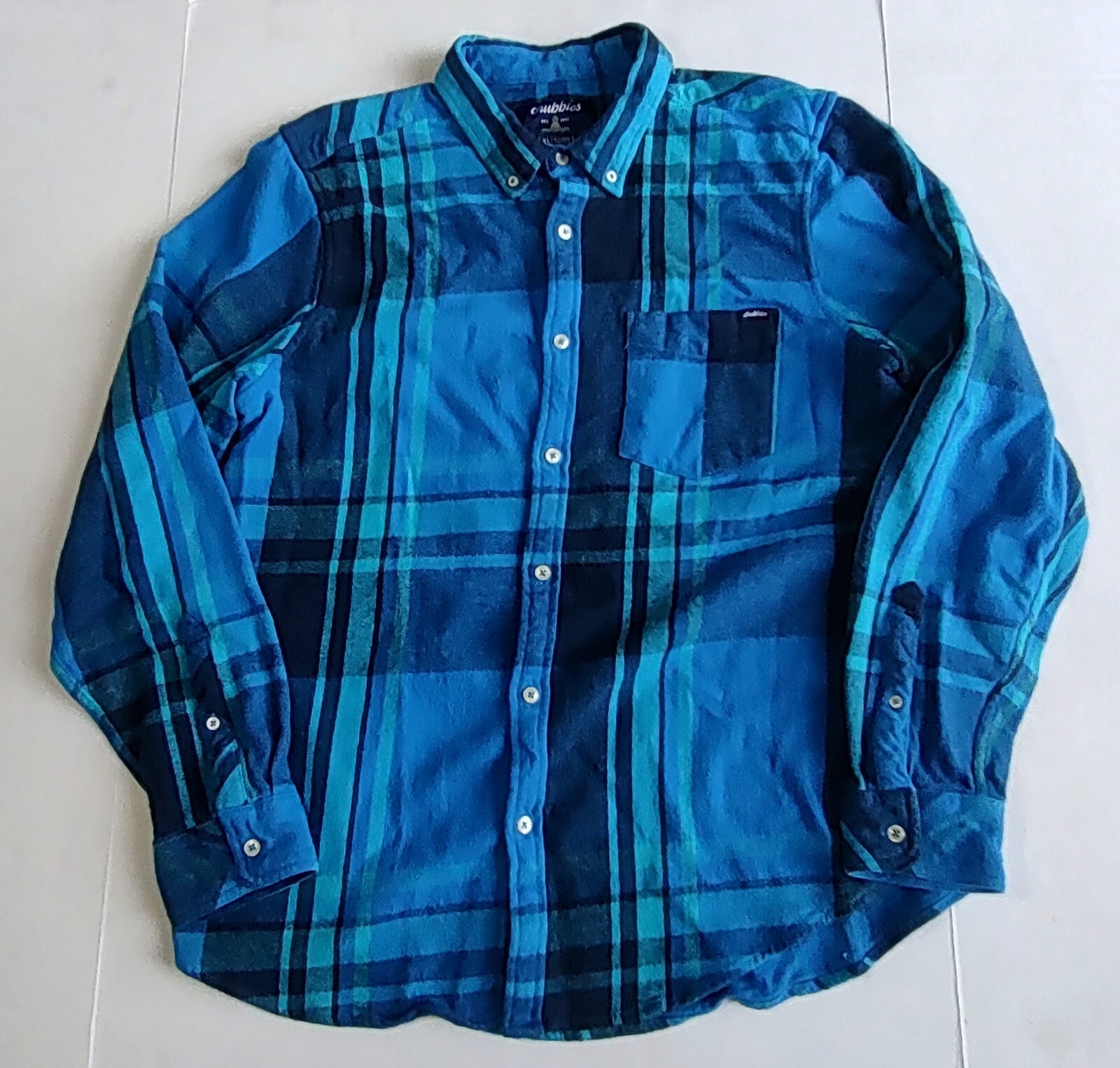 Chubbies Flannel Shirt Mens XL Blue Plaid Button Up Long Sleeve Pocket Casual-image