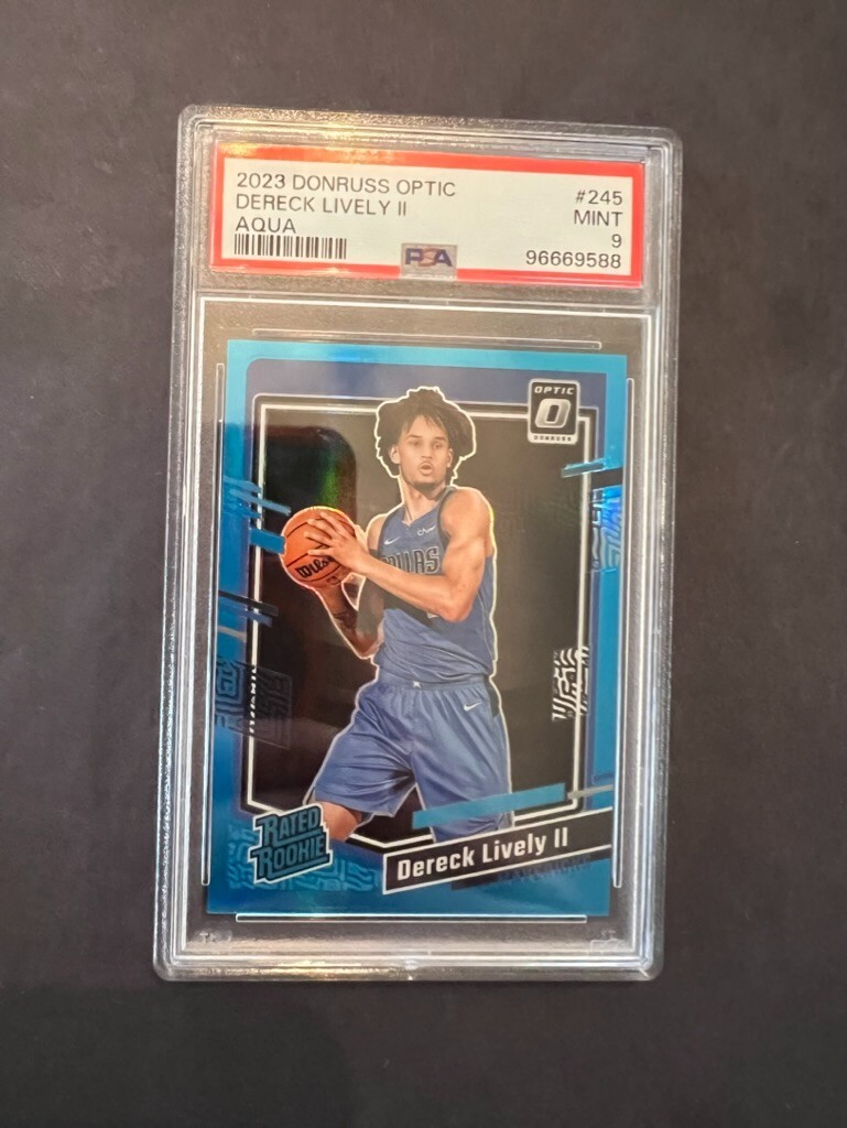 2023-24 Optic Dereck Lively II Rookie Aqua Prizm /249 PSA 9 - Mavericks