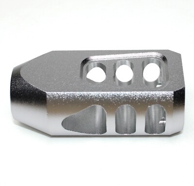 Silver Aluminum 1/2x28 Thread Pitch Tanker Style Muzzle Brake for .223/5.56
