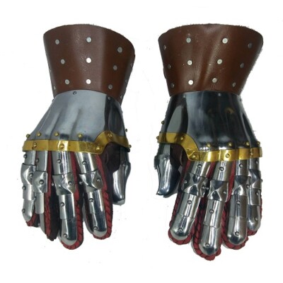 Medieval Functional Large 16G Steel Gauntlets Leather Glove SCA larp
