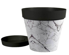 VASO PIANTE GRASSE FIORI SEMI VIVAI PLASTICA SOTTOVASO NERO BIANCO FUMè 32*29CM