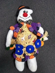 Halloween Decoration Felt Ghost with Pumpkin & Boo Soft Sculpture Prop 16"