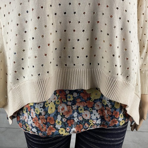 Adorable Layered Sweater Large Pale Pink Open Dot Knit Silky Floral Underlay Top - Picture 8 of 11