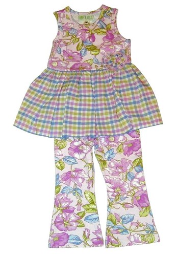 TUTU & LULU Girls White Floral Animal Outfit Top And Bottom Set 3